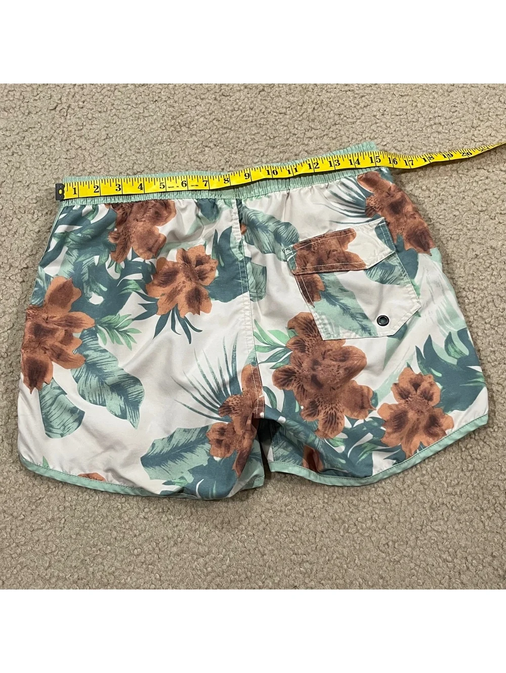 MaaMgic Mens Swim Trunks Size Small Vintage Floral Quick Dry Mesh Lined Green